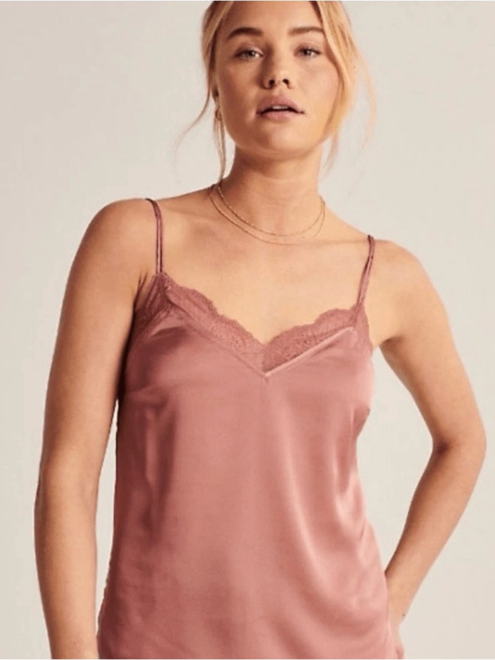 Abercrombie and Fitch Silky Lace-Trim Cami Tank in Dusty Rose